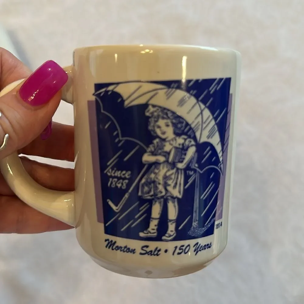 Morton Salt Girl Coffee Mugs 150 Years Commemorative Mugs Set of 4